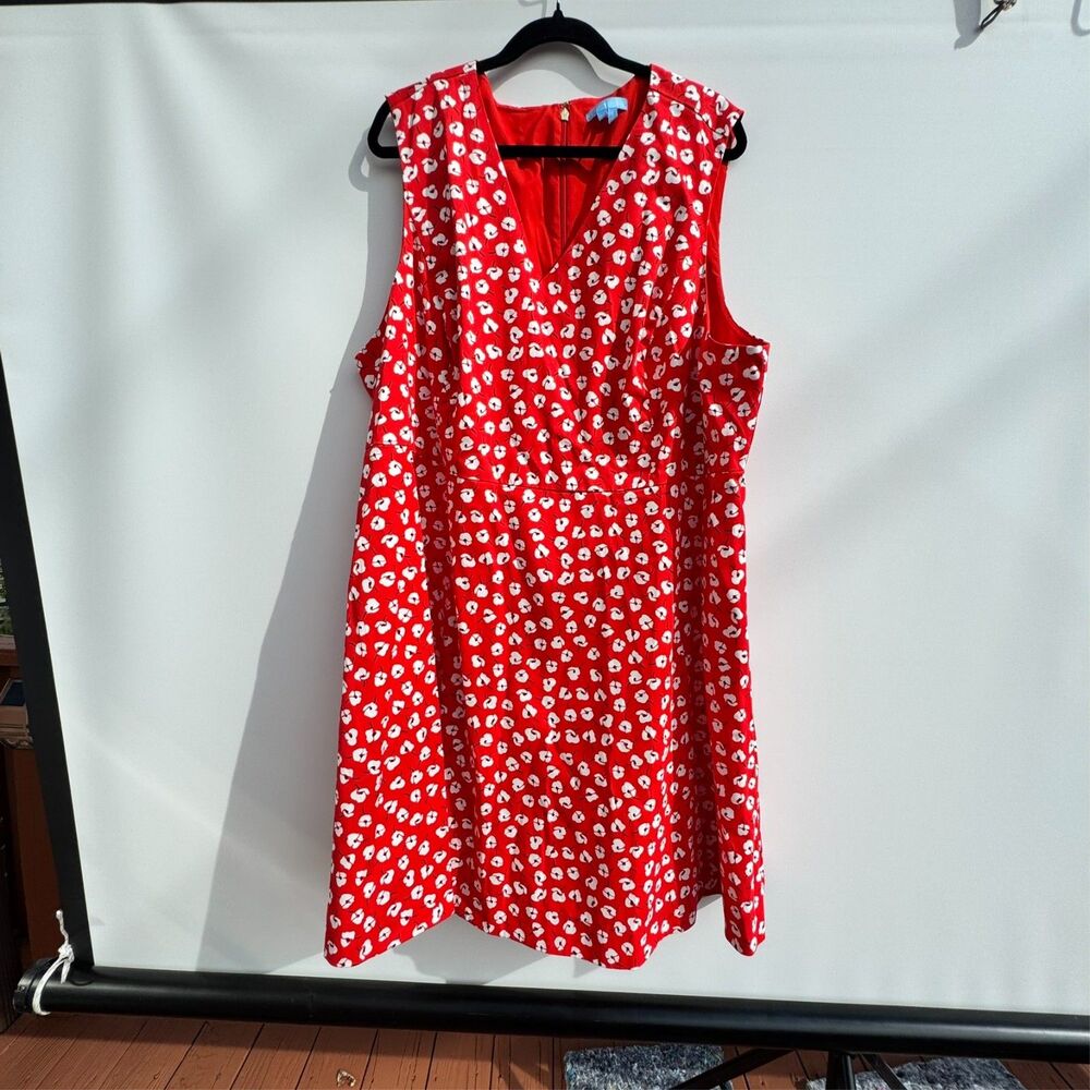 / Draper James Sheath Dress White Poppy Bold Red V-Neck Summer Spring Sz 24